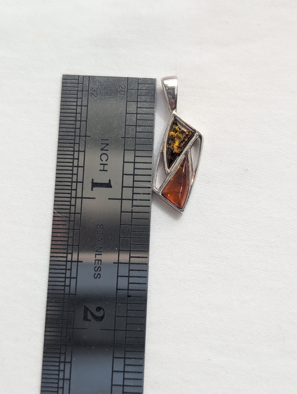 VTG Amber 925 Sterling Silver Gold And Green Amber Boho Pendant - Picture 5 of 6